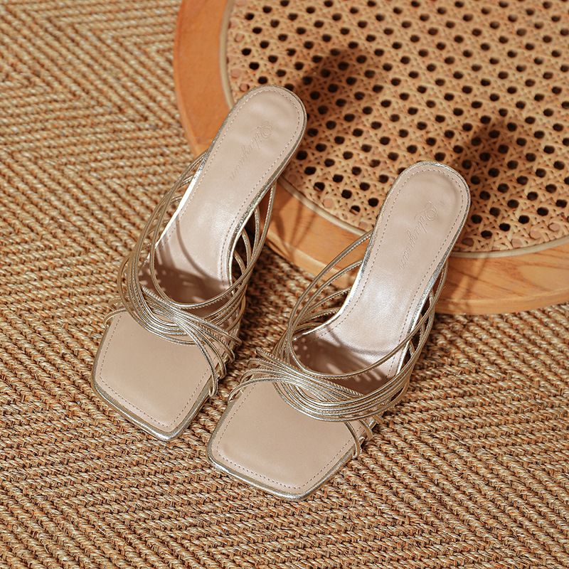 Women's French Style Stiletto Heeled Sandals Square Toe Cross Strap Elegant Summer Fashion 2025_vogvips.com