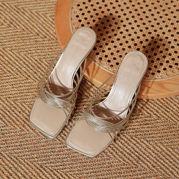 Women's French Style Stiletto Heeled Sandals Square Toe Cross Strap Elegant Summer Fashion 2025_vogvips.com