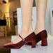 6295 French Small Fragrant Style Square Toe Rhinestone Flat Ribbon Silk Women's Shoes With Thick Mid Heel, Shallow_vogvips.com