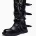 Women's Autumn Winter 2024 New Retro Western Cowboy Mid-Calf Wasteland Style Belt Buckle Slouch Boots_vogvips.com