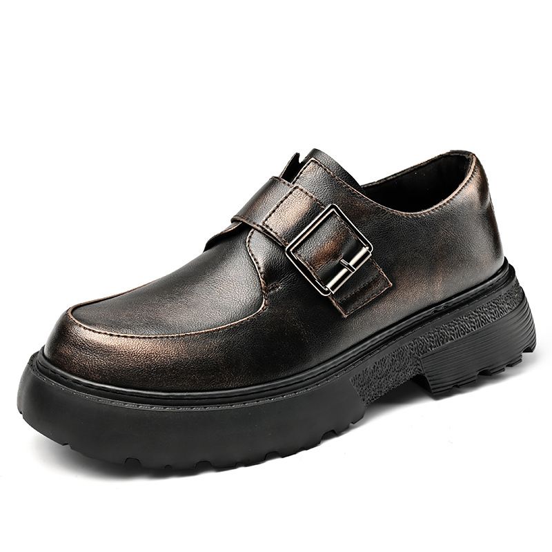 Men's Work Shoes British Style Derby Small Leather Shoes Genuine Leather Black Versatile Platform Thick-Soled Height-Inc_vogvips.com