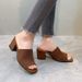 Women's Square Toe Flyknit High Heeled Sandals Chunky Heel Cross-Strap Summer New Style European And American Style_vogvips.com