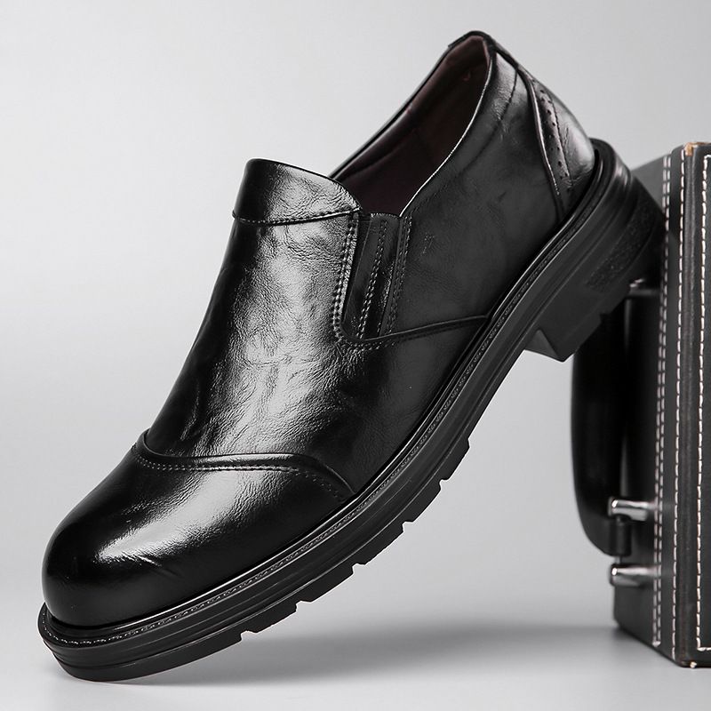 2026 Autumn New Business Casual Leather Men's Hand Grip Pattern Round Head Set Single Thick Soled Shoes 2355_vogvips.com