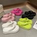 Bebealy Women's Platform Flip Flops Outdoor Beach Flip Flops Fasciitis Arch Support Cloud Slippers Summer Chunky Heeled Slides_vogvips.com