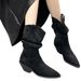 2025 New Autumn Pointed Toe Black Korean Style Chunky Heel Slip-On Short Wrinkled Martin Boots_vogvips.com