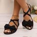 Fabric Cross-border Bow Flat 2026 Summer Cross-strap Soft-soled Large-size Beach Sandals For Women In Stock_vogvips.com