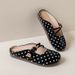 Retro Split-toe Low-heeled Soft Leather Versatile Casual Polka Dot Slip-on 2.5 Cm Wedge Style Open-back Half-toe Shoes_vogvips.com