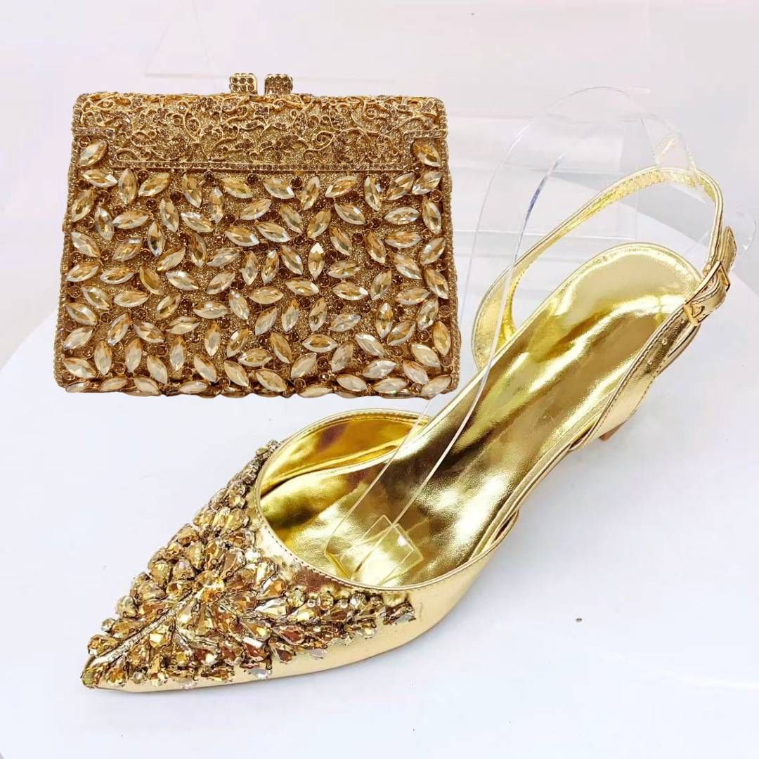 Shoe Bag Set Combination Fish Mouth Sandals Wedding Shoes + Hand Grab Bag Silk Leather Mosaic_vogvips.com