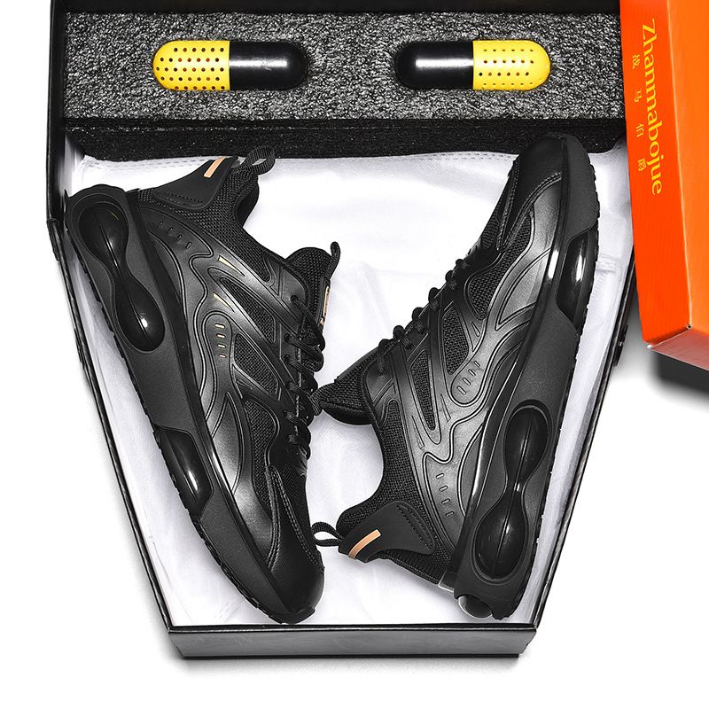 Black Air Cushion Sneakers Men's Summer New Mesh Shoes Men's Spring And Autumn Heightening Dad Casual Men's Shoes_vogvips.com