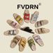 Women's Casual Sandals Full Cowhide Sole Thick Heel Outdoor Wear Retro Double Buckle Half Length Slip-On Shoes_vogvips.com
