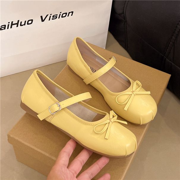 Korean Bow Flat Ballet Shoes Summer Shallow Mouth With Skirt Fashionable Mary Jane Shoes_vogvips.com