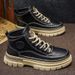 Men's Martin Boots High-Top Autumn British Retro Mid-Top Thick-Soled Height-Increasing Work Shoes Short Boots For Men_vogvips.com