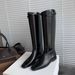 Boots Meotina Women Genuine Leather Knee High Square Toe Flats Concise Design Long Ladies Fashion Shoes Winter Black_vogvips.com
