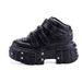 Women's Heavy Metal Thick Soled Low Top Punk Leather Shoes Dark Black Motorcycle Style_vogvips.com