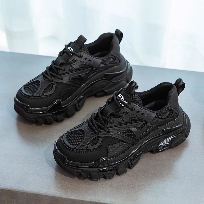 New Spring And Autumn Breathable Height-Increasing Black Dad Shoes Women, Versatile Platform Sneakers For Petite Feet_vogvips.com