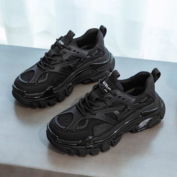 New Spring And Autumn Breathable Height-Increasing Black Dad Shoes Women, Versatile Platform Sneakers For Petite Feet_vogvips.com