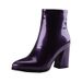 Patent Leather Pointed Toe Chunky Heel Ankle Trendy Women's Boots Plus Size 32-43_vogvips.com