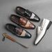 Euro Step Casual Leather For Men Slip-On Brogue Floral Shoes Korean Style Pointed Tassel Men's Loafers Trendy_vogvips.com