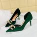 Women S High Heel Suede Shallow Mouth Pointed Side Hollow Rhinestone Buckle Pearl Bow Single Shoes_vogvips.com