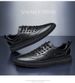 Men's Casual Lace-up Board Shoes Transparent First-layer Cowhide Shoes Shallow Mouth Round Head Flat Bottom White_vogvips.com