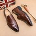New Fashion Men's Brown Business Casual Loafer Shoes Daily Office Black Buckle Monk Men's Shoes One Foot Cover Banquet Dress Wedding Leather Shoes_vogvips.com