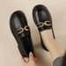 Women's Loafers 2024 New Style Versatile Low Heel Slip-On Black Sole Work Shoes Soft Leather_vogvips.com