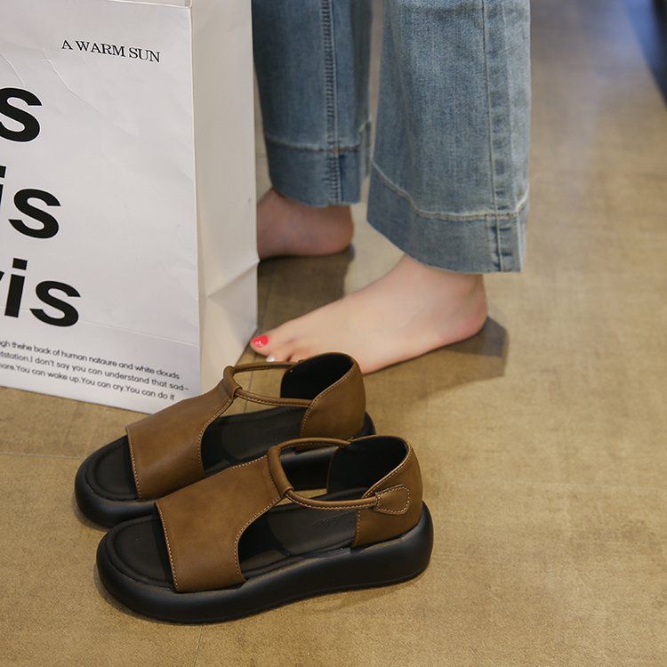 Women's Flat Sandals 2026 New Summer Style For Outdoor Wear, Versatile With Skirts, Retro Open-toe Thick-soled Casual_vogvips.com