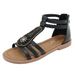 K9001-4 New 2025 Summer Women's Bohemian Beaded Zipper Rhinestone Roman Flat Sandals_vogvips.com