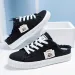 Women's Fashion Flat Sneakers Lace Up Round Toe Non Slip Canvas Casual Walking Slides Shoes_vogvips.com