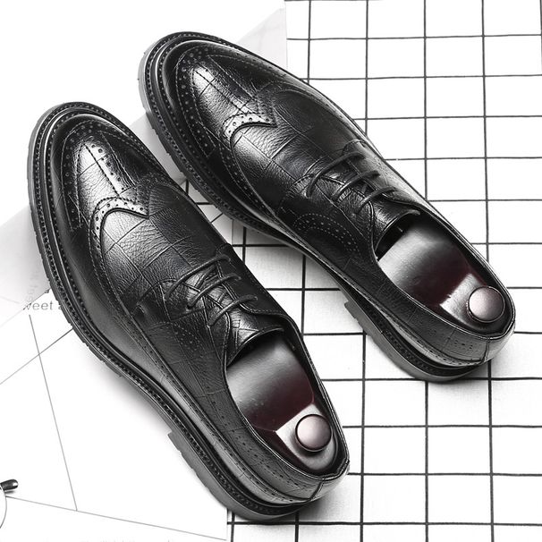 Trendy Men's Business Formal Casual Leather Thick Sole Height Increasing Brogue Carved Pointed Toe Shoes 9701-A_vogvips.com