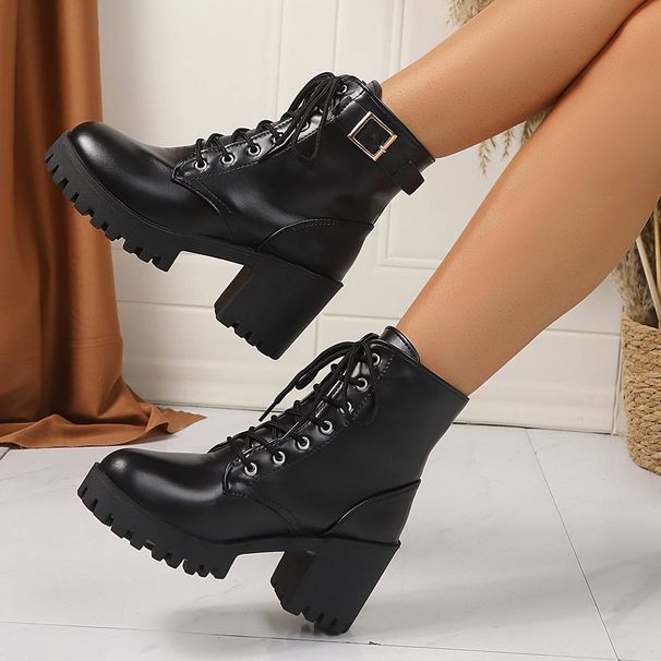 Early Autumn New Style Women's Boots High-heeled Black Lace-up Leather Boots For Women_vogvips.com