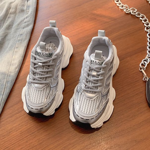 Street Blasting Thick Soled Dad Shoes For Women 2024 New Summer Mesh Breathable Lightweight Height Increasing Popular Casual Sports Shoes_vogvips.com