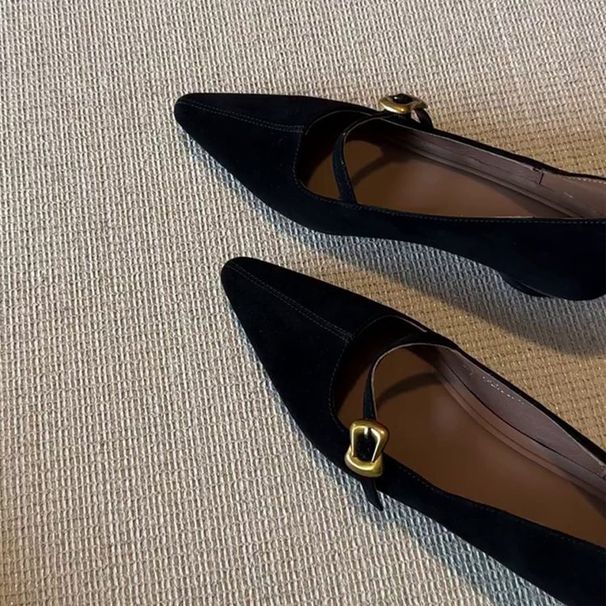 First Encounter Seasonal Fashion Pointed Toe Retro Matte Leather Block Heel Mary Jane Women's Versatile Solid Color Strapped Mid Heel Flat Shoes_vogvips.com