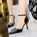 8323-H18 Style Banquet High Heels Women's Shoes Shallow Mouth Hollow Water Diamond Bow Belt Sandals_vogvips.com