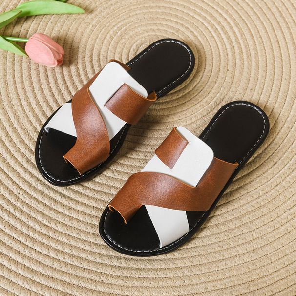 2026 New Fashionable Color-Block Versatile Toe-Loop Sandals For Women, Comfortable Casual Beach Non-Slip Slippers_vogvips.com