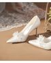 White Satin Wedding Shoes With Appliqué Stiletto Style Sexy High Heels For Bridesmaid Wedding Dress Banquet_vogvips.com