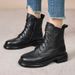 Top Layer Cowhide British Style Martin For Women, Round Toe, Lace-up, Genuine Leather, Low Tube, Winter Fleece-lined,_vogvips.com