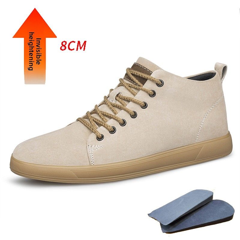 Men's Board Shoes Invisible Inner Height Increase Cm British Style Thick-soled Matte Pigskin Casual Shoes Sports Men's Shoes_vogvips.com