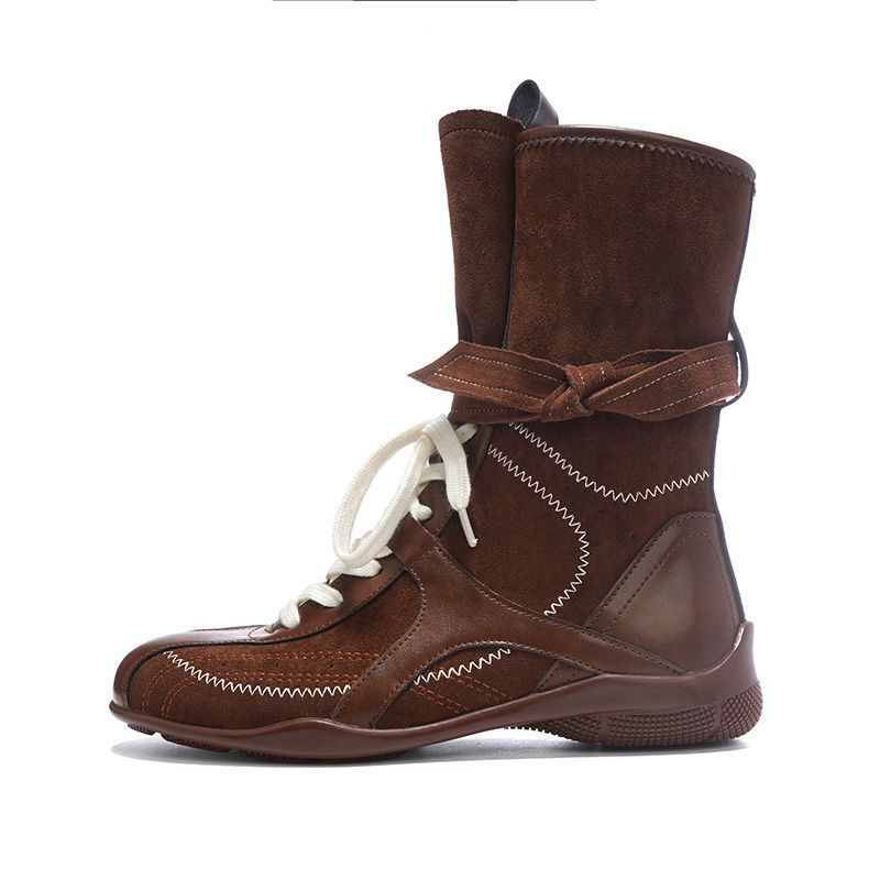 Inner Height Increase Duck Hunting For Women, Ins Style Versatile Color Block Niche Design Lace-up Boxing Boots, Outdoor_vogvips.com