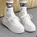 STRIDEO Leather Platform White Shoes Women's 2026 New Spring Height Increase Versatile Women's Shoes Casual Sports Board Shoes_vogvips.com