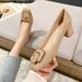 French Beige Thick Heel High Heels Women's Summer 2025 New Style Temperament Toe Shallow Mouth Square Buckle Commuting_vogvips.com