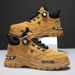 European Warm Series Men's Fashion Rotating Button No-Tie Slip-On Work Yellow Autumn Winter Outdoor Sports High-Top Martin Boots_vogvips.com