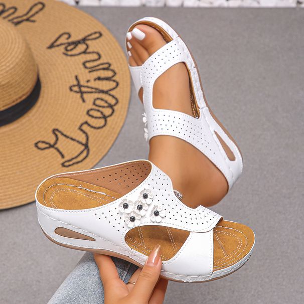 Summer Wedge Heel Plus-size Women's Slippers, Flower-patterned Thick-soled European And American Fashionable Women's Slippers_vogvips.com