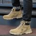 Men's High Top Steel Toe Safety Boots, Anti-Smashing Anti-Puncture, Microfiber Leather Upper, EVA Sole For Miners, Construction & Factory Workers_vogvips.com
