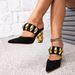 Black High Irregular Heels With Gold Buckle Decoration, Party Fashion, Simple Women's Sandals, Fashionable And Exquisite Personality Temperament_vogvips.com