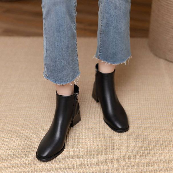 ! Martin Boots Autumn And Winter New 2025Style Fleece Chunky French Boots Versatile Mid-heel Solid Color Trendy Women's Shoes_vogvips.com