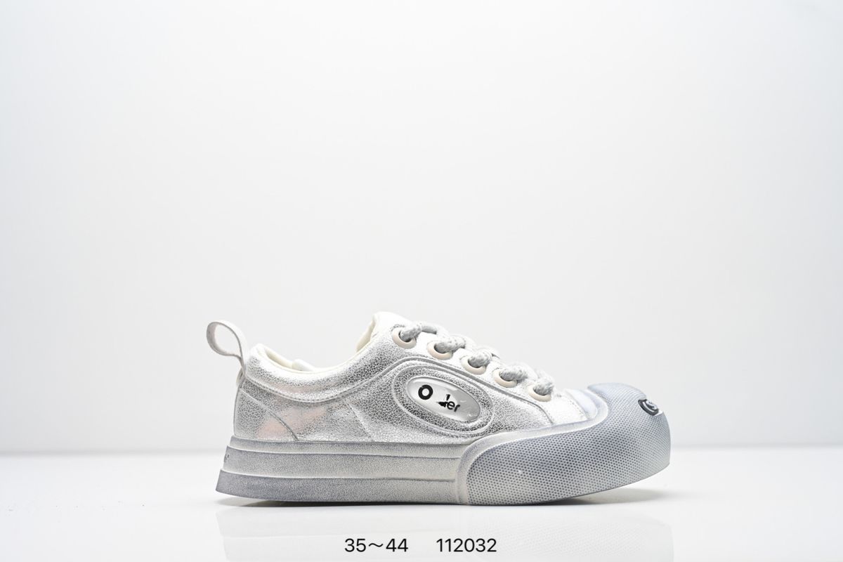 OUDER Open Mouth Smile Canvas Shoes, Height Increasing Thick Soled Ugly Cute Big Toe Shoes, Cowhide Worn-out Dirty Shoes, Board Shoes, Round Toe Shoes_vogvips.com