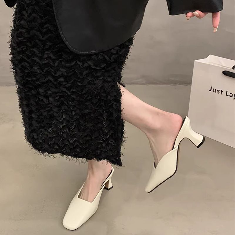 French Chic Square-toe Mules - Women's Spring Collection - Slip-on Closed-toe Loafers_vogvips.com