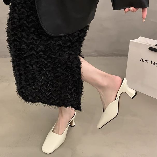 French Chic Square-toe Mules - Women's Spring Collection - Slip-on Closed-toe Loafers_vogvips.com