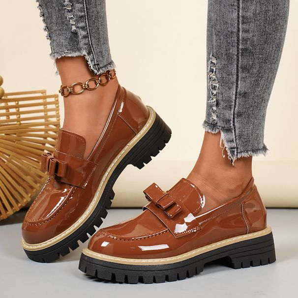 Women's Winter Leather Shoes Low Top Single Bowknot plus Size Platform Style in Stock_vogvips.com